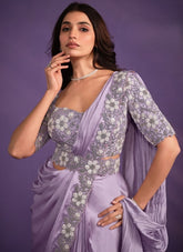 Garnished Looking Lavender Partywear Lavender Colour Saree